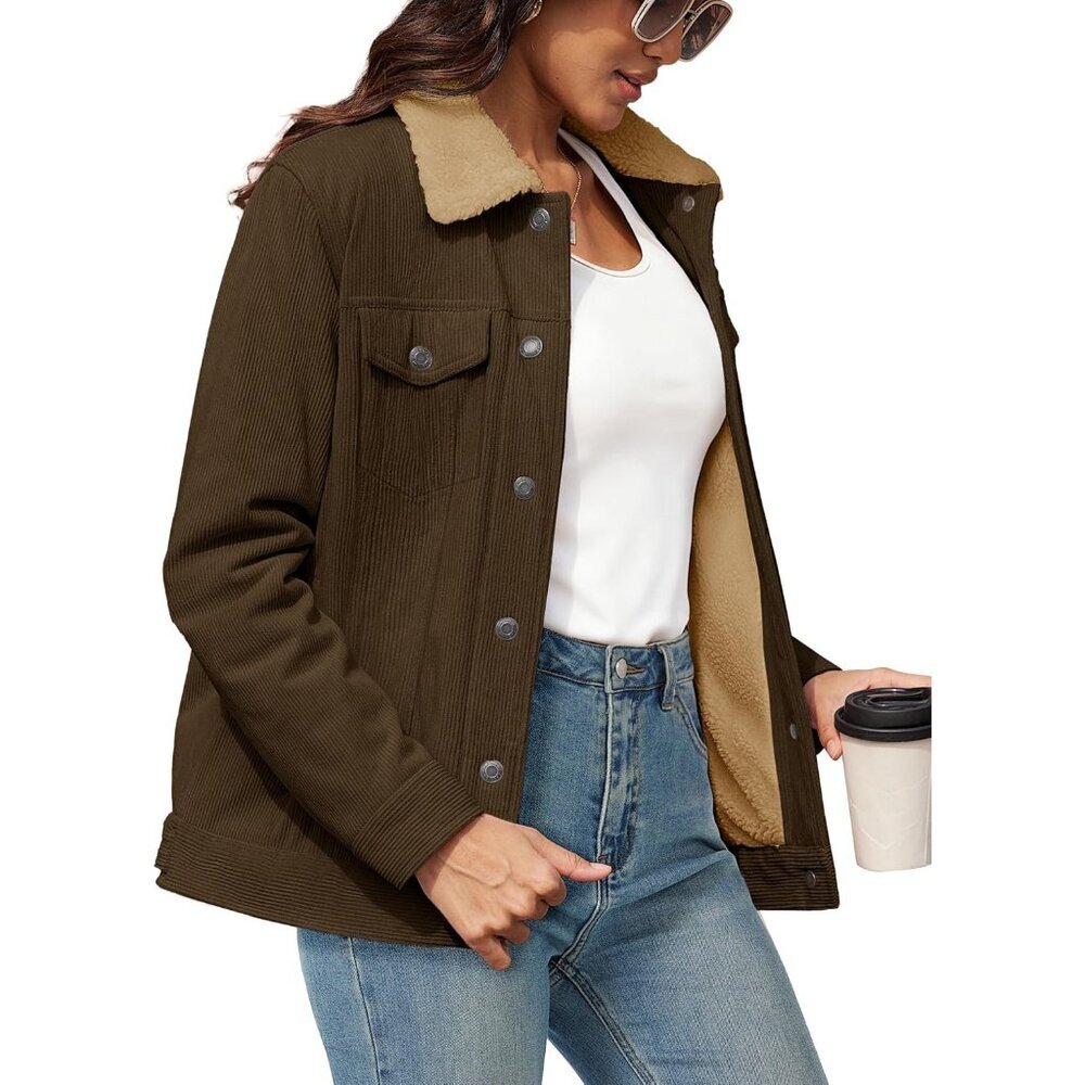 Women's Fleece Lined Coffee Trendy Vest Jacket Coat Shacket Warm Winter Western